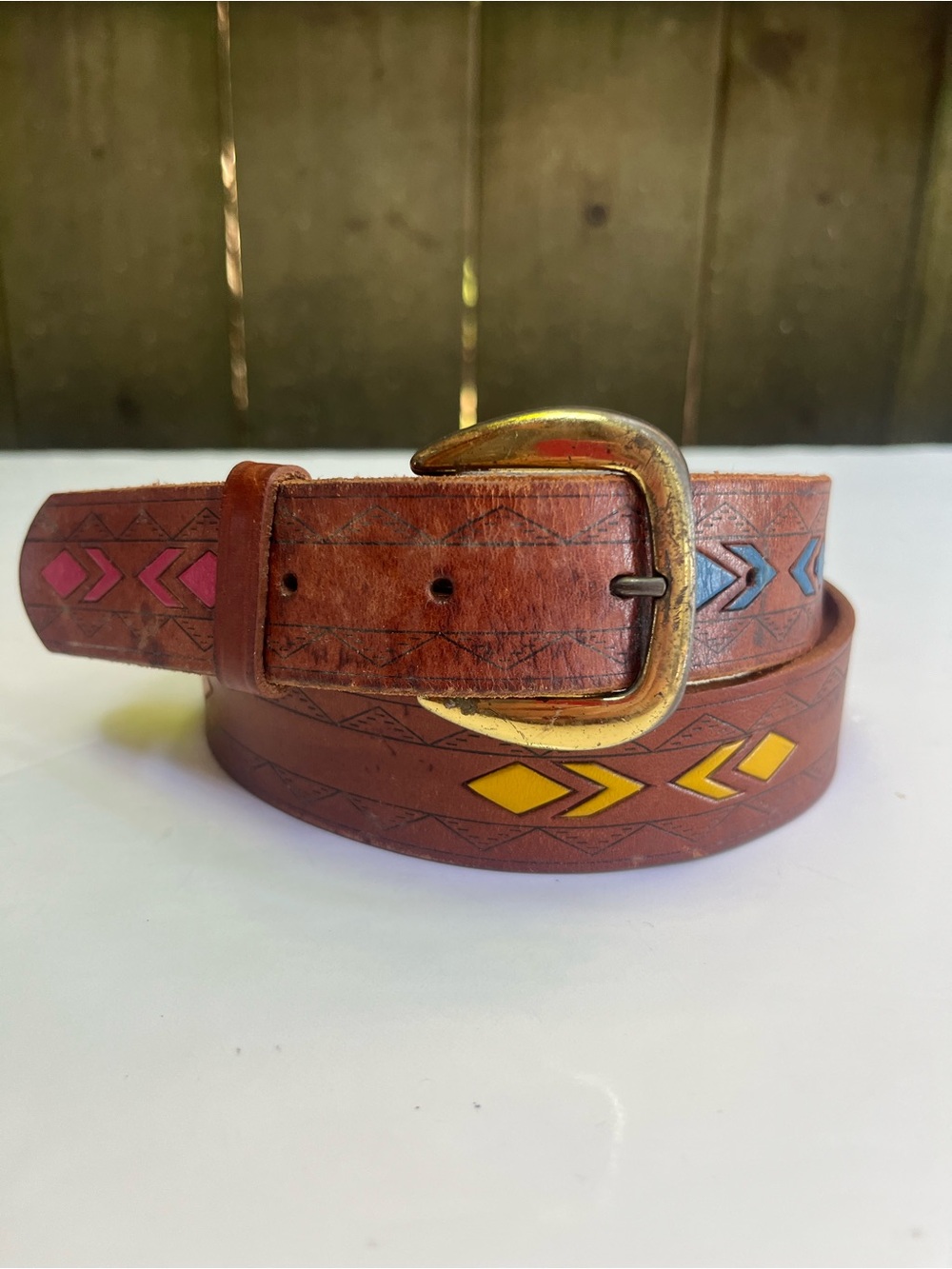 Vintage Liz Claiborne Leather Belt Southwestern Western Boho Large - Picture 2 of 8